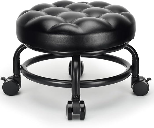 Low Height Rolling Stool Roller Stool PU Leather Comfortable Seat 360°Swivel by LWADALN