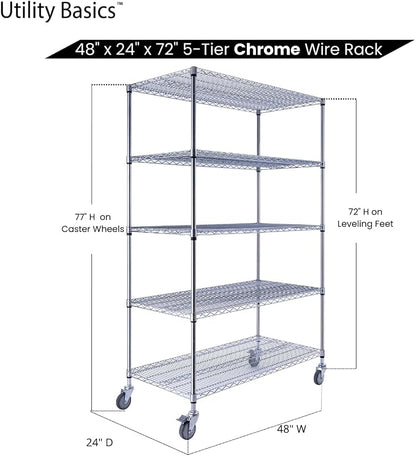 48"x24"x72" Chrome 5-Tier PREMIUM Wire Shelving NSF 4000 LBS MAX CAPACITY Heavy - Image 7