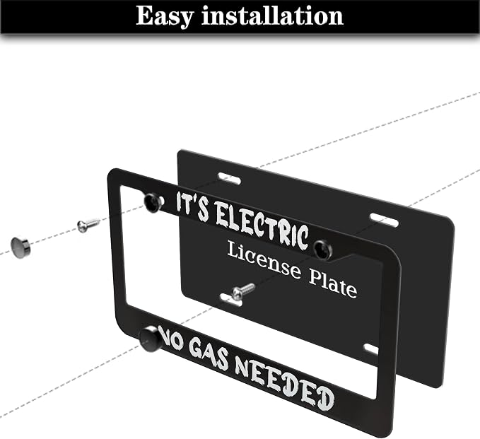 License Plate Cover Black and White License Plate Frames It’s Electric No Gas - Image 7