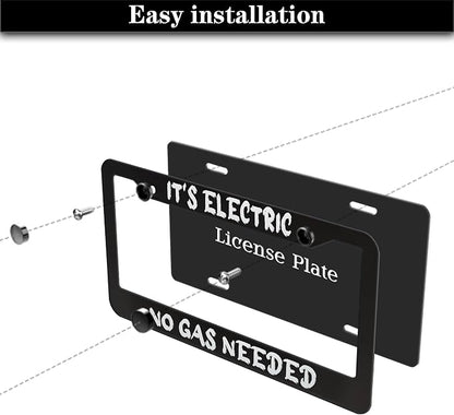 License Plate Cover Black and White License Plate Frames It’s Electric No Gas - Image 7