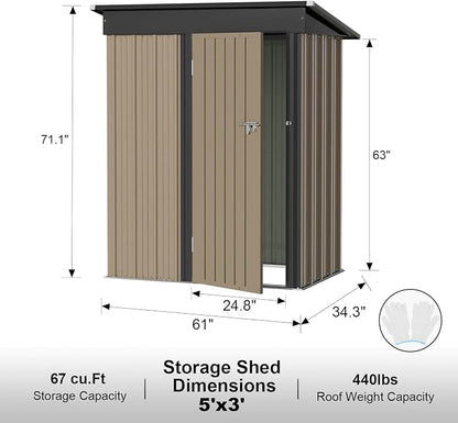 JUMMICO Metal Outdoor Storage Shed 5 x 3 FT Metal Shed - Image 3