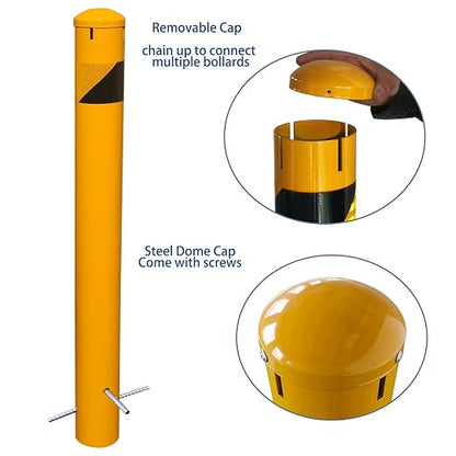 58" High 4-1/2" OD Steel Bollard Post Underground Mount, Cap Removable Safety - Image 3
