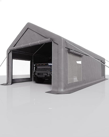 13x25 Ft Carport with 10 Sandbags, Car Port with 220g PE Tarp, 2 Roll-Up Doors - Image 2