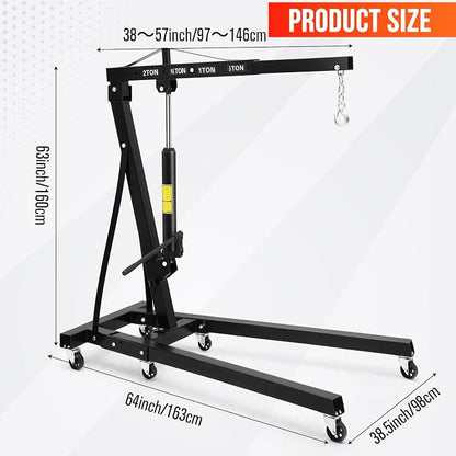 2 Ton Engine Hoist, Hydraulic Cherry Picker Engine Hoist Lift, 4400LBS Heavy - Image 7