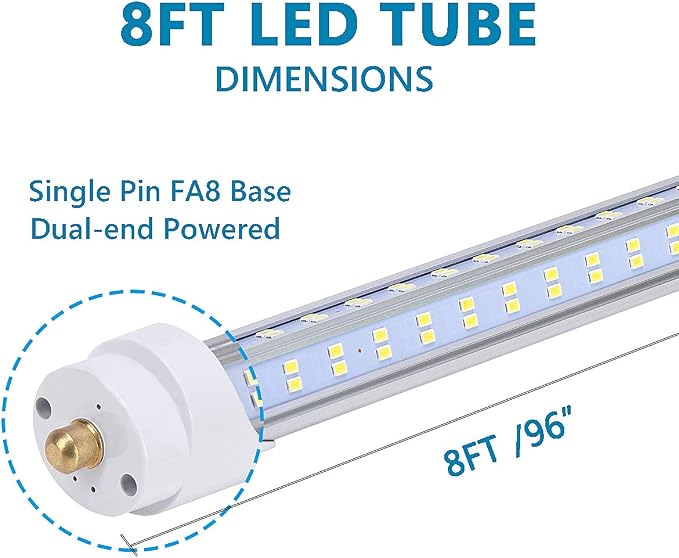 T8 T10 T12 8FT LED Light Bulbs, Single Pin Fa8 Base, 8 Foot LED Fluorescent - Image 3