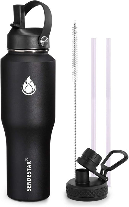 SENDESTAR Water Bottle 32oz, 2 Lids, Wide Mouth Stainless Steel Vacuum by Sendestar