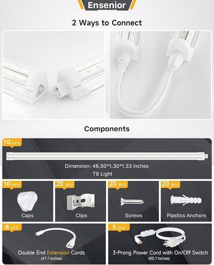 Ensenior 10 Pack 4 FT Led Shop Lights, 5000K Daylight, 5000LM Super Bright - Image 5