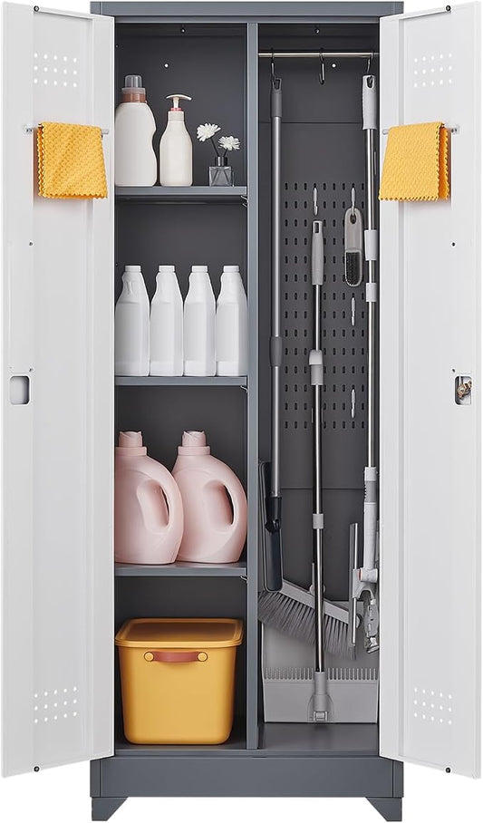 GREATMEET 65" Garage Storage Cabinet, Broom Closet Storage Cabinet, Metal by GREATMEET