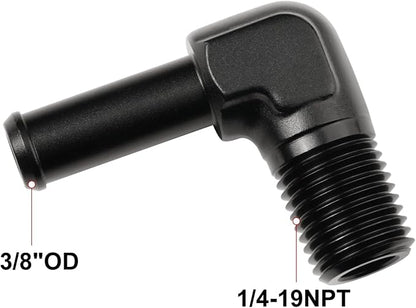 1/4 NPT Male to 3/8" Hose Barb Fitting Adapter 90 Degree Elbow Aluminum Black - Image 2
