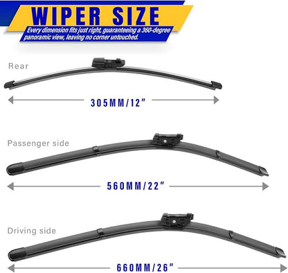3 wipers Replacement for 2018-2022 2023 VW Volkswagen Atlas, Windshield Wiper - Image 2