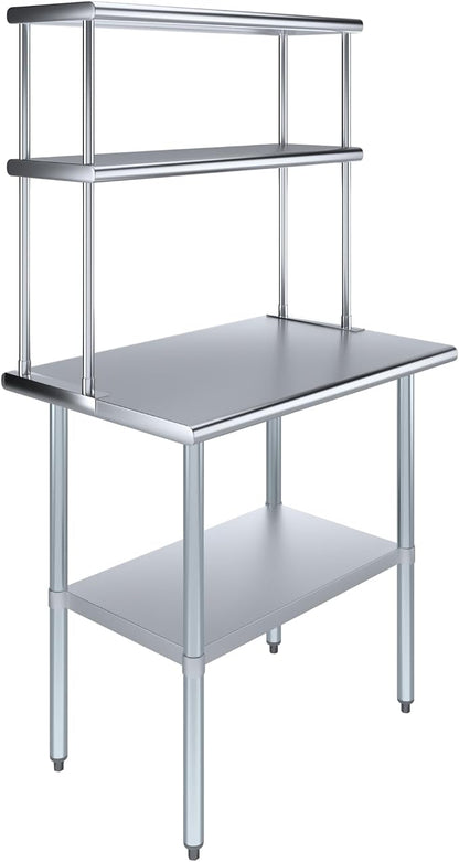 AmGood Stainless Steel Work Table Double Tier Overshelf | NSF by AmGood