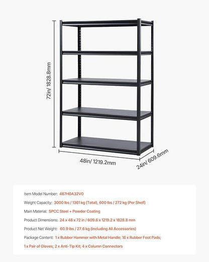 VEVOR Storage Shelves, 3000 lbs, 5 Tier Garage Storage Shelving - Image 8