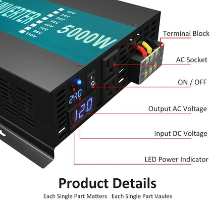 WZRELB Pure Sine Wave 5000W 24V Power Inverter DC to AC Power - Image 2