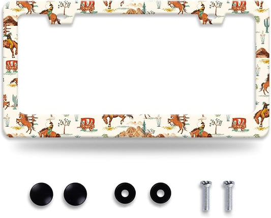 Western Cowboy License Plate Frame Horse Racing License Plate Holder Funny by NEWCOCO