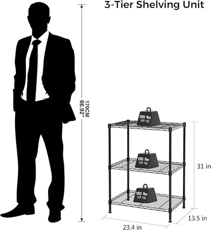 Homeiju 3-Shelf Storage Rack, Adjustable Height Metal Shelving Unit, Heavy Duty - Image 9