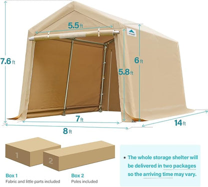 ADVANCE OUTDOOR 8X14 ft Steel Metal Peak Roof Portable Garage Shelter Storage - Image 5