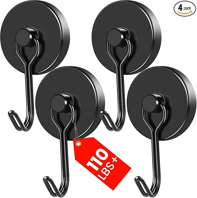 MIKEDE Black Magnetic Hooks Heavy Duty, 110LB Swivel Swing Strong Magnetic by MIKEDE