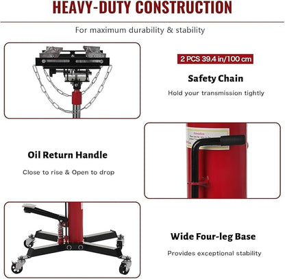 Transmission Jack with 1 Stage Hydraulic Ram, 1322 LBS Hydraulic Telescoping - Image 6