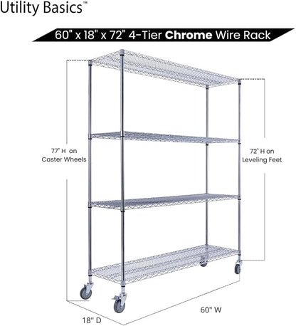 60"x18"x72" Chrome Premium Metal Steel Wire Shelving 4-Tier NSF 3200 LBS MAX - Image 7