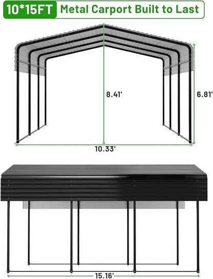 10 x 15 FT Metal Carport with Heavy Duty Galvanized Steel Roof & Durable Frame - Image 2