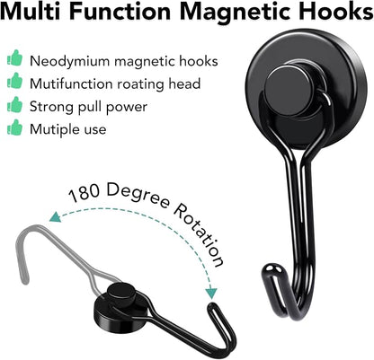 MIKEDE Magnetic Hooks, 40Lbs Heavy Duty Neodymium Magnet Hooks Black Magnetic - Image 2