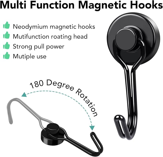 MIKEDE Strong Magnetic Hooks, 40LBS Black Swivel Swing Magnetic Hooks Heavy Duty - Image 5