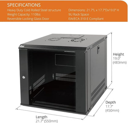 Tecmojo 9U Wall Mount Server Cabinet IT Network Rack Enclosure Lockable Door - Image 2