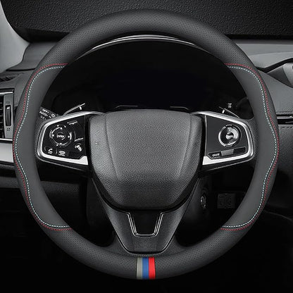 New Nappa Leather car Steering Wheel Cover, Universal 15 inch Black by HAOTULE