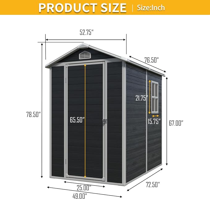 4x6 FT Outdoor Storage Shed, Resin Garden Shed - Image 4