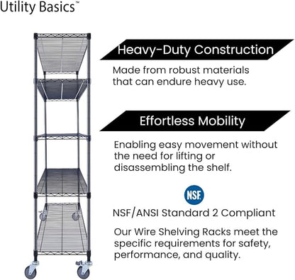 60"x18"x72" Black 5-Tier Premium Wire Shelving NSF 4000 LBS MAX Capacity Heavy - Image 9
