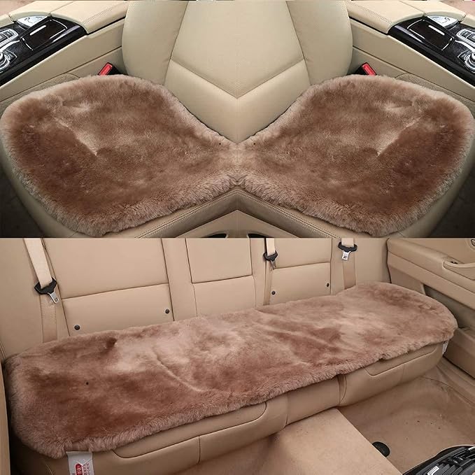 20 inchs Shearling Sheepskin Car Seat Cover, Fluffy Fuzzy Wool Car Seat Covers - Image 4
