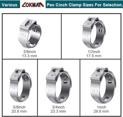LOKMAN 50 Pack 1/2 Inch PEX Cinch Clamps, Stainless Steel Rings Pinch Clamps - Image 7