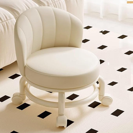 Low Rolling Stool with Backrest, Rolling Pedicure Seat, Low Stool with Wheels by Sejone