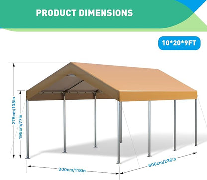 10X20 Ft Heavy Duty Carport Canopy, Portable Garage, Car Tents, Reinforced - Image 3