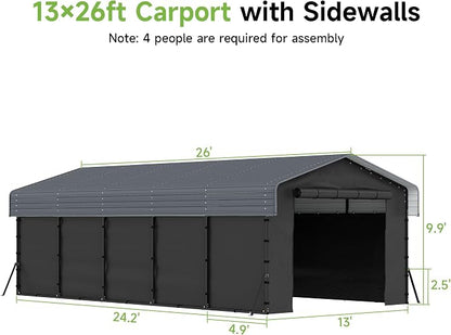 Real Relax 13' x 26' Heavy Duty Metal Carport, Outdoor Garage Car Shelter Shade - Image 5