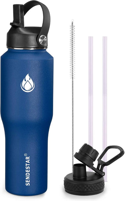 SENDESTAR Water Bottle 32oz, 2 Lids, Wide Mouth Stainless Steel Vacuum by Sendestar