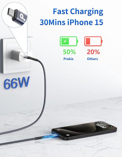 PRAKIE USB C Cable 3FT, USBC Fast Charging Nylon Braided USBC iPhone Charger - Image 2