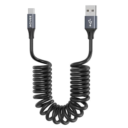 AGVEE 5ft Coiled Short USB to USB-C Charging Cable 3A Fast Charger Cord in Car by AGVEE
