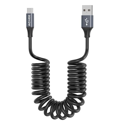 AGVEE 5ft Coiled Short USB to USB-C Charging Cable 3A Fast Charger Cord in Car by AGVEE