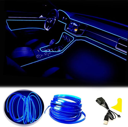 El Wire Blue Interior Car LED Strip Lights, 2M Neon Wire USB 5V by Maxlaxer