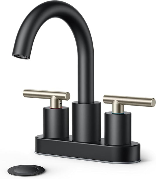 FORIOUS 4 Inch Centerset Bathroom Sink Faucet Black and Brushed Nickel by FORIOUS