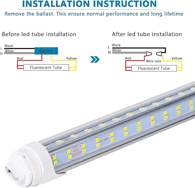 10PCS, LED Shop Light 8FT Tube, 2 Pin LED Tube Lights 270 Degree Angle - Image 6
