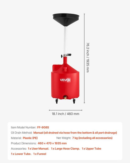 VEVOR 18 Gallon Waste Oil Drain Tank, Industrial Fluid Drain Tank - Image 7