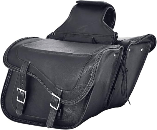 Dream Apparel Naked Cowhide Leather Motorcycle Saddle Bags Studded Throw Over by DreamApparel