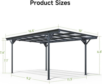 Real Relax 10×16ft Heavy Duty Carport, Pitched-Roof Polycarbonate Panel Canopy - Image 7