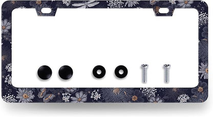 Blue Folk Art Flowers License Plate Frame Colorful Floral License Plate Holder by RNKATIH