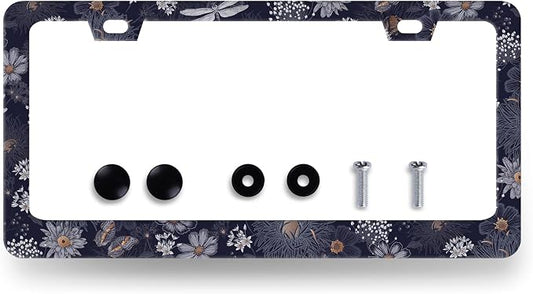 Blue Folk Art Flowers License Plate Frame Colorful Floral License Plate Holder by RNKATIH