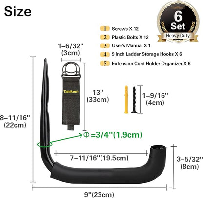 6 Set Garage Wall Mounts, 9 Large Wall J Hooks - Image 2