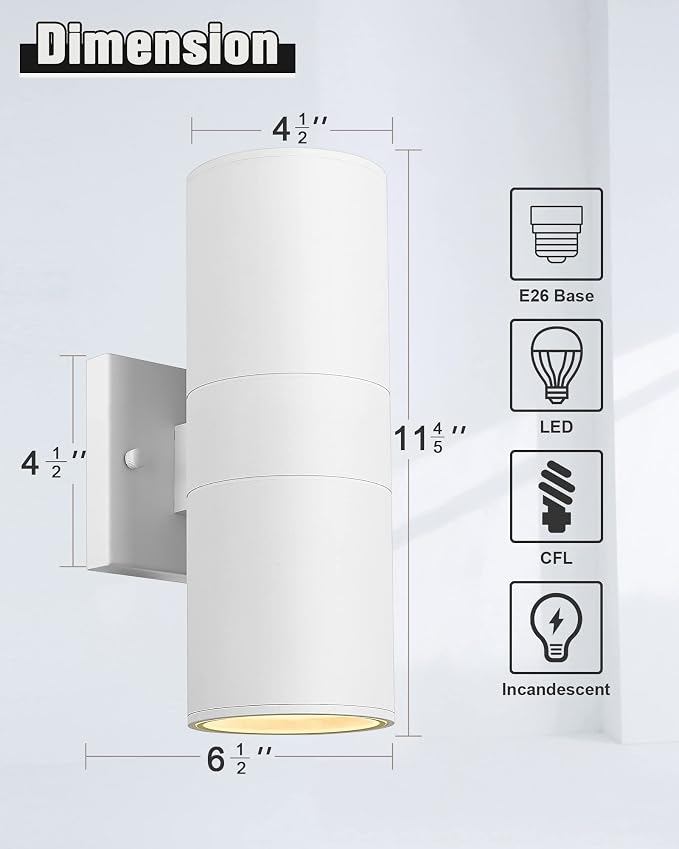 Ken & Ricky White Outdoor Wall Sconce, Outside Up and Down Wall Lights - Image 3