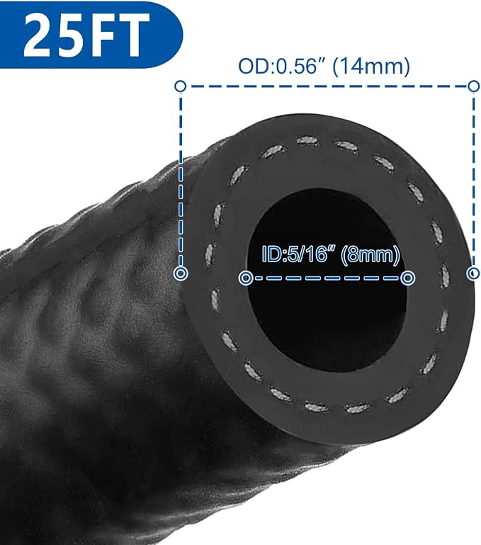 LokoCar 5/16" ID Fuel Hose Line Push Lock NBR Rubber SAE 30R7 300PSI 25ft Black - Image 3